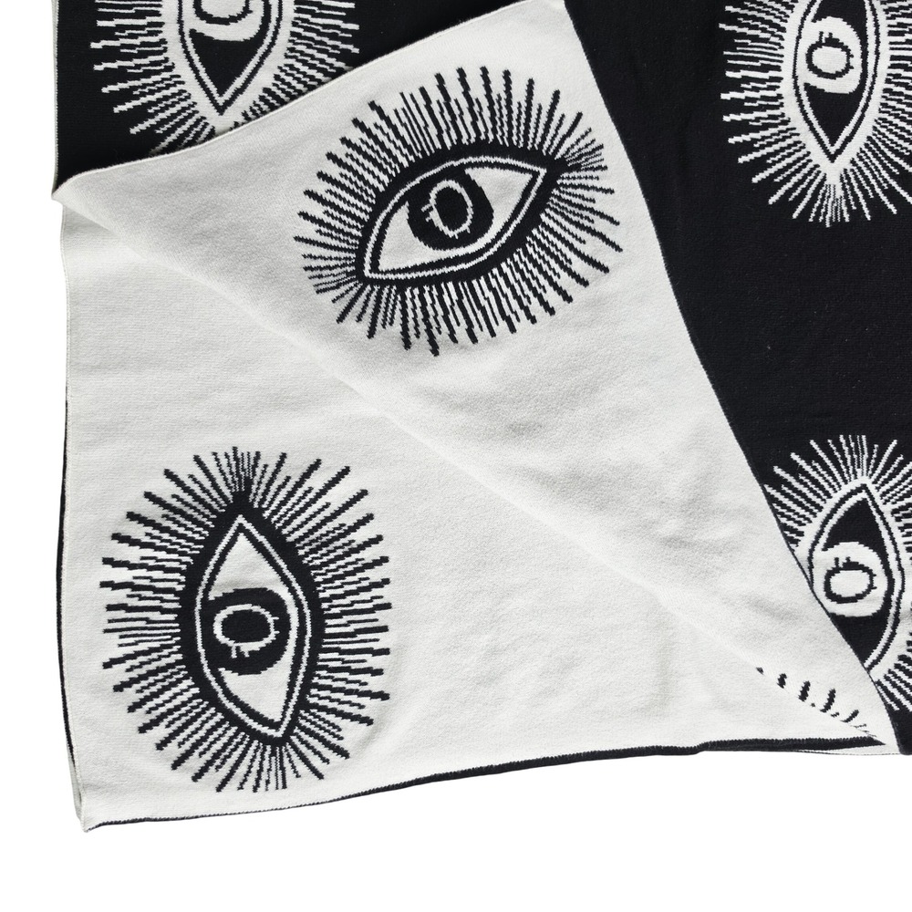 Cynthia Rowley Curious New York Evil Eye Reversible Cotton Knit Throw Blanket - Picture 2 of 6